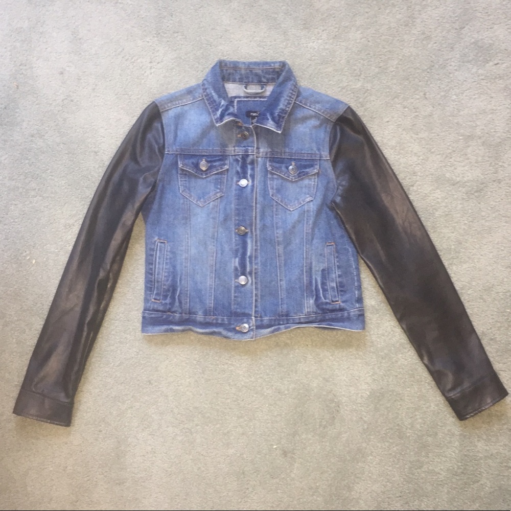 denim jacket with leather sleeves